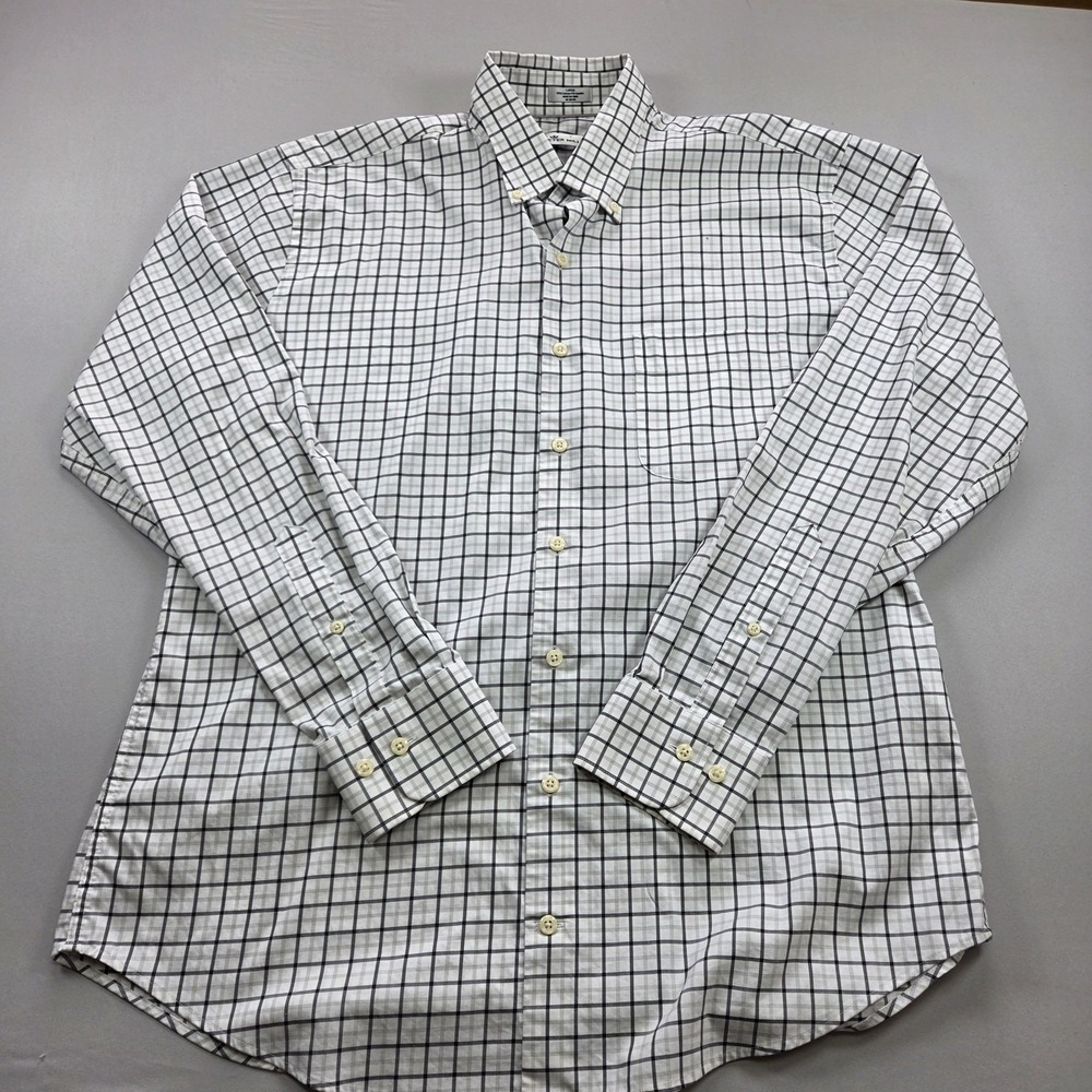Peter Millar Shirt Mens L Gray Tattersall Stretch Crown Ease Cotton Stretch